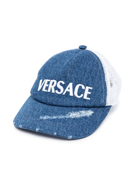  Versace Kids Distressed Denim Baseball Cap - Blue 