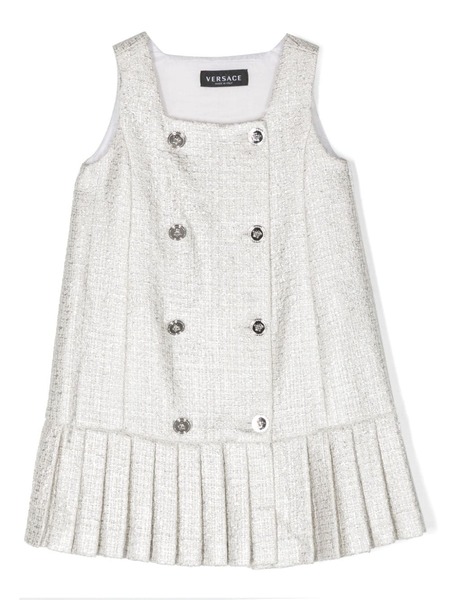  Versace Kids Double-breasted Metallic Tweed Minidress - White 
