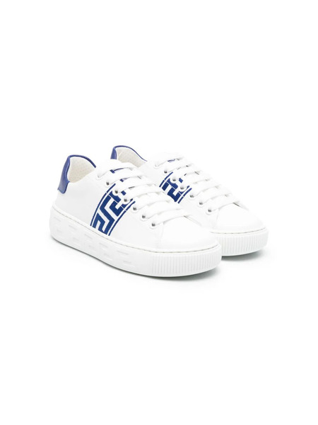  Versace Kids Greca-detail Leather Sneakers - White 