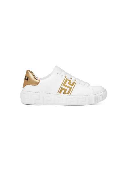  Versace Kids Greca-embroidered Leather Sneakers - White 