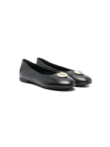 Versace Kids Heart Medusa Crystal-embellished Ballerina Shoes - Black 