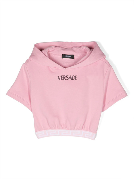  Versace Kids Logo-embellished Cropped Hoodie - Pink 