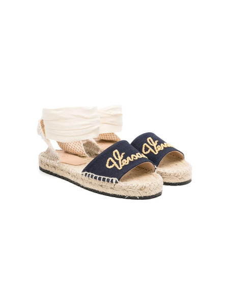  Versace Kids Logo-embroidered Canvas Espadrilles - Blue 