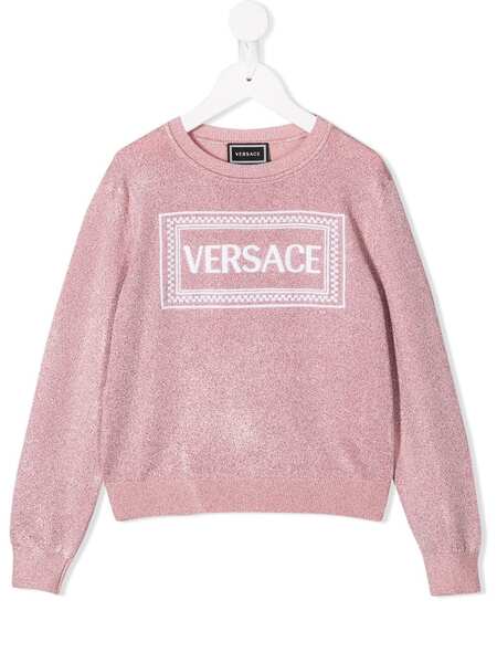  Versace Kids Logo-embroidered Glitter Jumper - Pink 