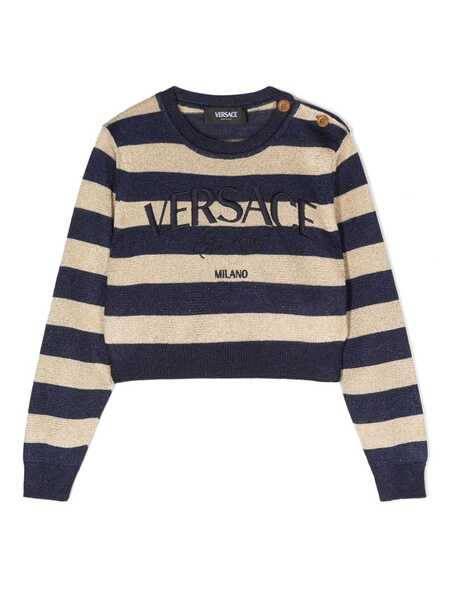  Versace Kids Logo-embroidered Striped Jumper - Blue 