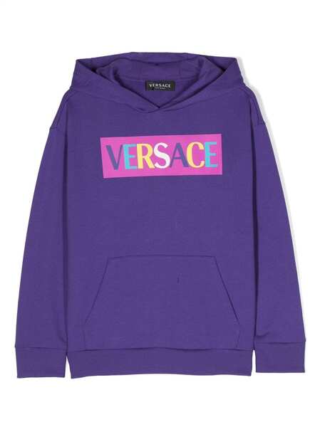  Versace Kids Logo-print Cotton Hoodie - Purple 