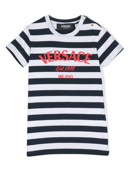 Versace Kids Logo-print Nautical-stripe T-shirt - White 
