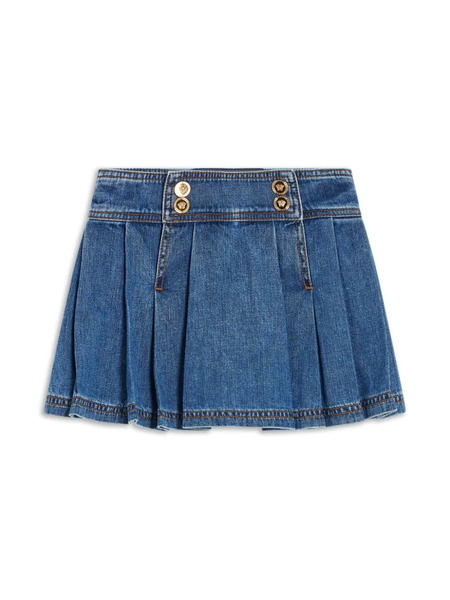  Versace Kids Medusa Buttons Pleated Denim Miniskirt - Blue 