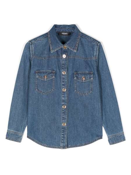  Versace Kids Medusa Head-buttons Studded Shirt - Blue 