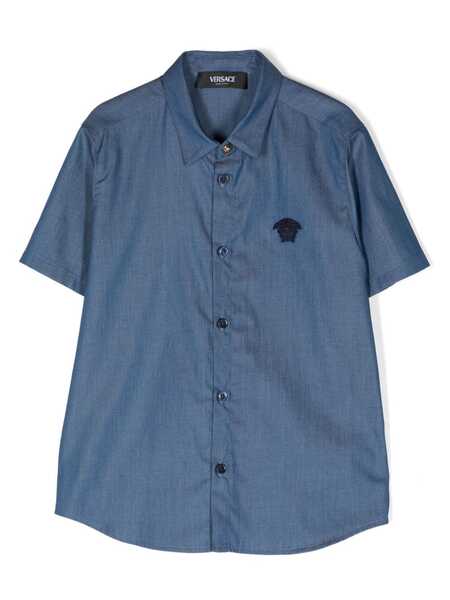  Versace Kids Medusa Head-patch Chambray Denim Shirt - Blue 