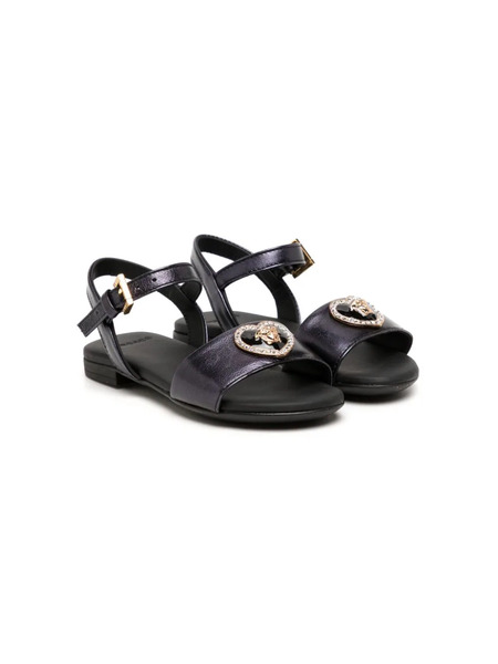  Versace Kids Medusa-motif Flat Leather Sandals - Black 