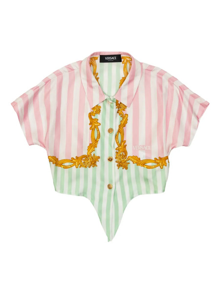  Versace Kids Striped Embroidered Cropped Shirt - Pink 