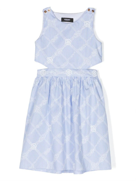  Versace Kids Striped Flared Dress - Blue 