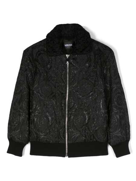  Versace Kids Textured-finish Bomber Jacket - Black 