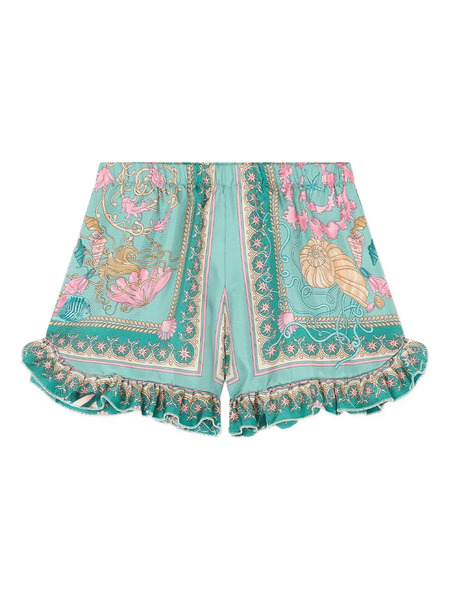  Versace Kids Underwater Barocco Ruffled Shorts - Green 