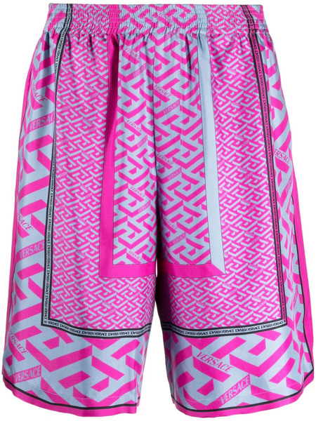  Versace La Greca Panelled-print Bermuda Shorts - Pink 