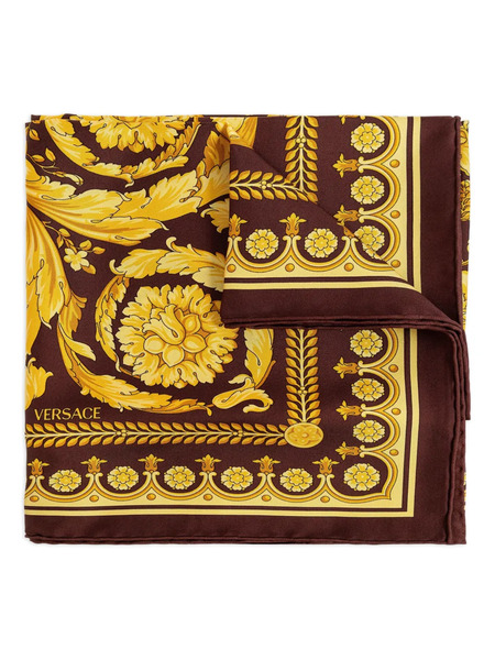  Versace Large Barocco Printed Silk Scarf - Brown 