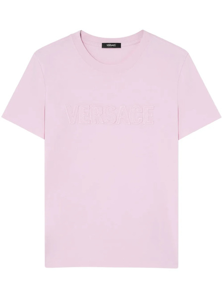  Versace Logo-embroidered Fringed T-shirt - Pink 