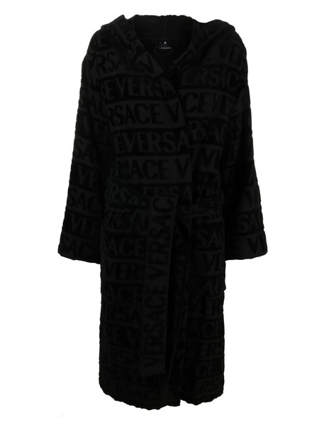  Versace Logo Towelling Belted Robe - Black 