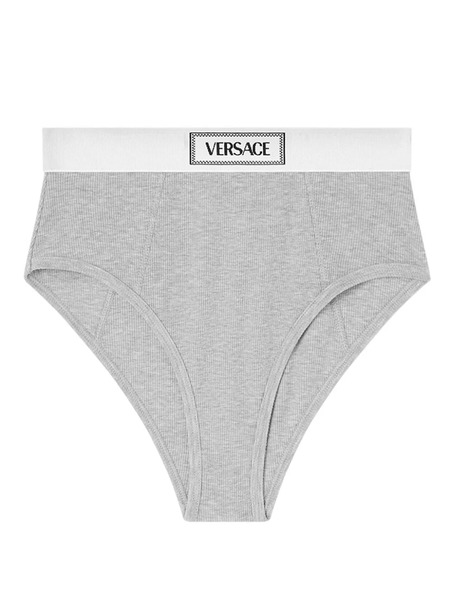  Versace Logo-waistband Fine-ribbed Briefs - Grey 
