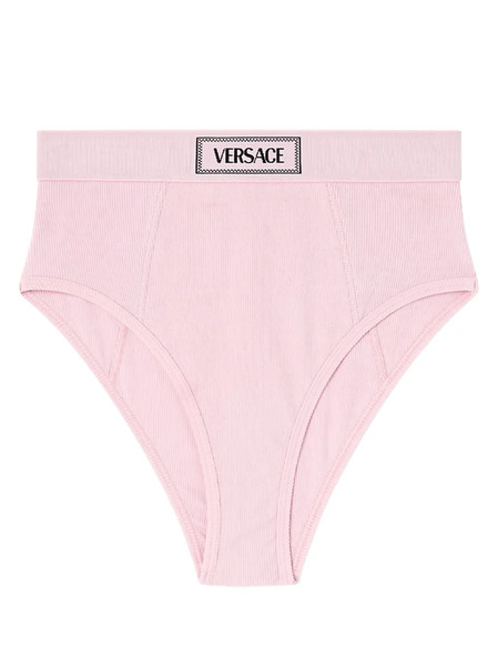  Versace Logo-waistband Fine-ribbed Briefs - Pink 