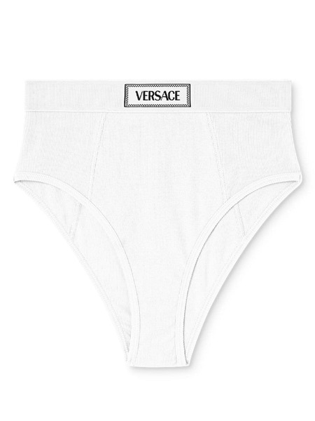  Versace Logo-waistband Fine-ribbed Briefs - White 