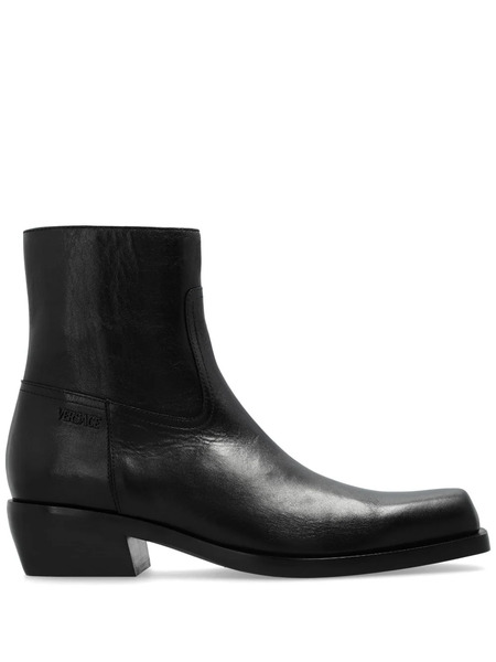  Versace Luciano Leather Ankle Boots - Black 