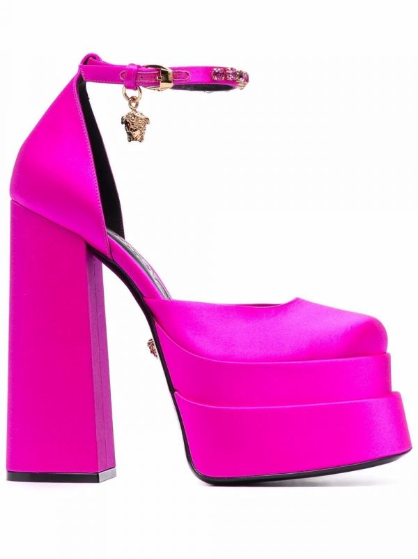 Versace Medusa Head Charm Platform Sandals - Pink 