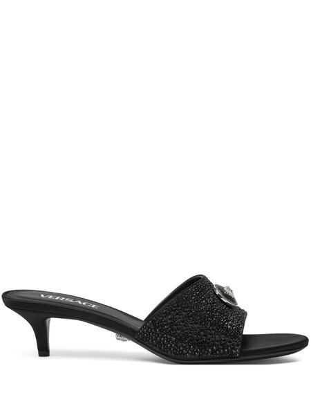  Versace 45mm Alia Medusa Embellished Mules - Black 