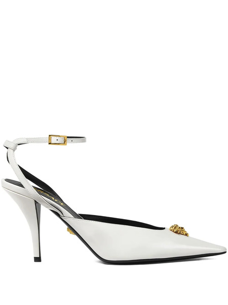 Versace 85mm La Medusa-head Pointed-toe Pumps - White 