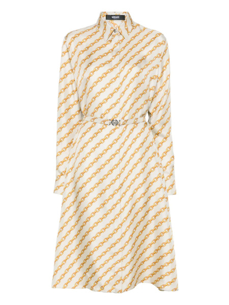  Versace Oblique Chain-print Shirt Dress - Neutrals 