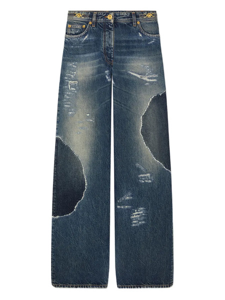  Versace Patchwork Distressed-effect Jeans - Blue 