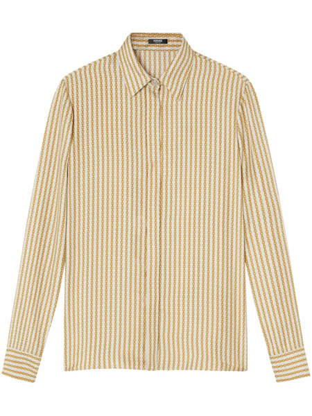  Versace Pinstripe Chain Silk Shirt - Neutrals 
