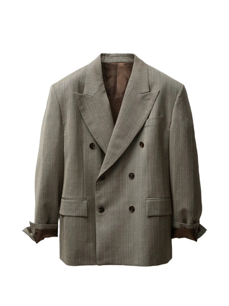  Versace Pinstripe Wool Boxy Blazer - Grey 