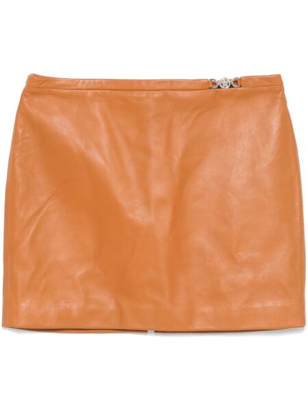  Versace Pre-owned Medusa-embellished Leather Mini Skirt - Brown 
