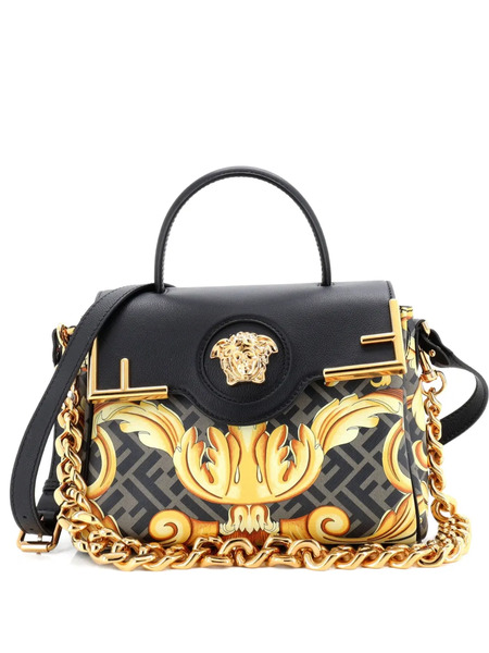  Versace Pre-owned X Fendi Fendace La Medusa Top Handle Bag Printed Laminated Leather With Leather Medium Satchel - Black 