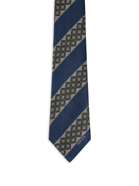  Versace Printed Jacquard Silk Tie - Blue 