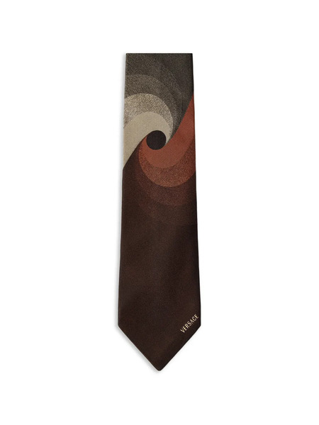  Versace Printed Jacquard Silk Tie - Brown 