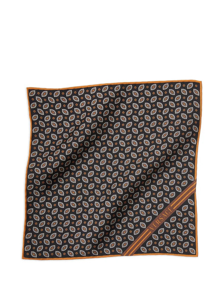  Versace Printed Silk Twill Pocket Square - Black 