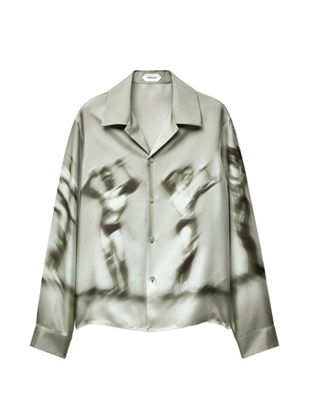  Versace Printed Silk Twill Slim Shirt - Green 
