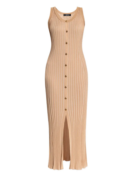  Versace Ribbed Button-down Midi Dress - Neutrals 
