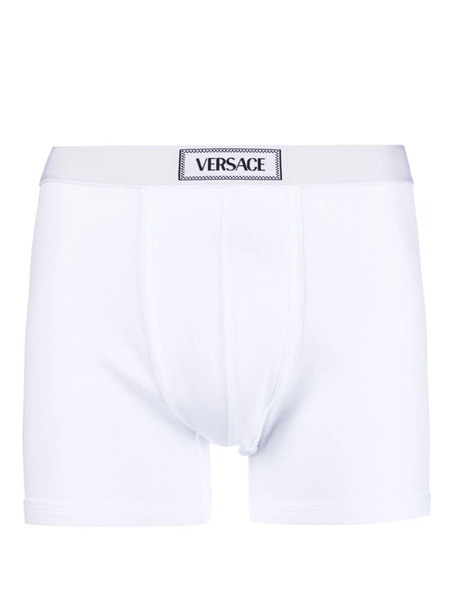  Versace 90s Logo Ribbed Long Boxers - White 