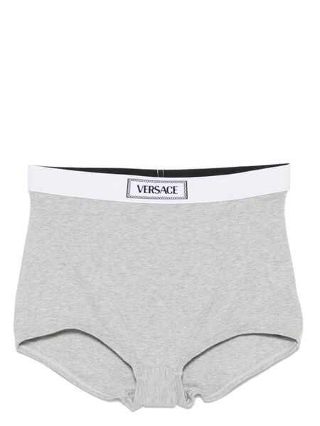  Versace 90s Logo-waistband Ribbed Briefs - Grey 