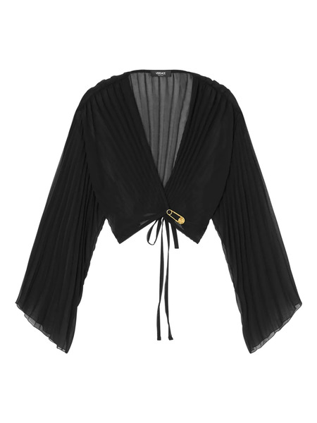  Versace Safety Pin Cover-up Pleated Top - Black 