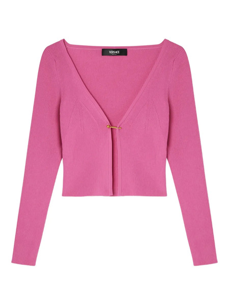  Versace Safety Pin Ribbed-knit Cardigan - Pink 
