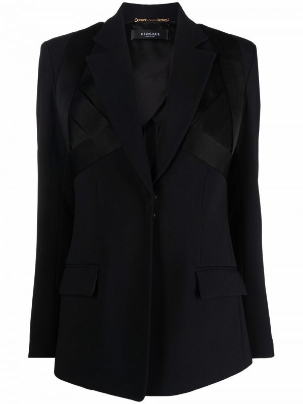  Versace Satin Tailored Blazer - Black 