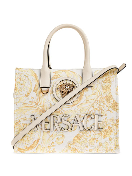  Versace Small La Medusa Printed Canvas Tote Bag - White 