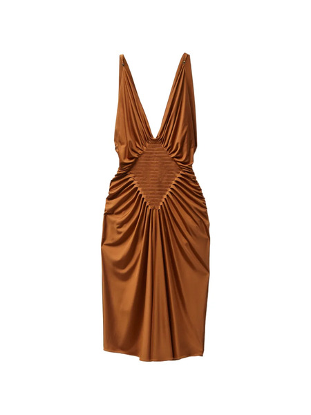  Versace V-neck Gathered Dress - Brown 