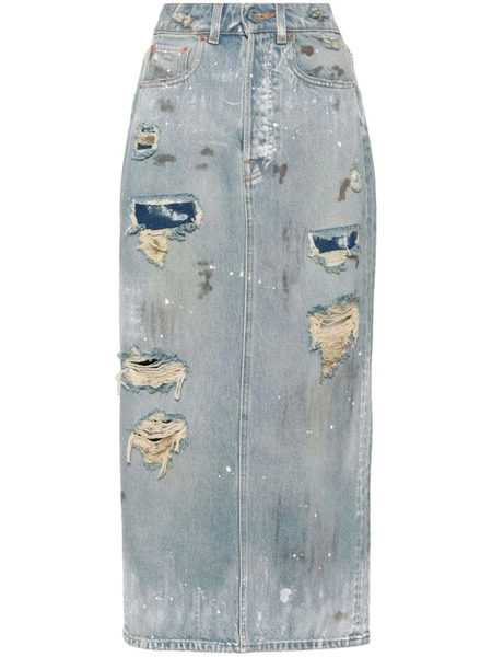  Vetements Distressed-effect Denim Midi Skirt - Blue 