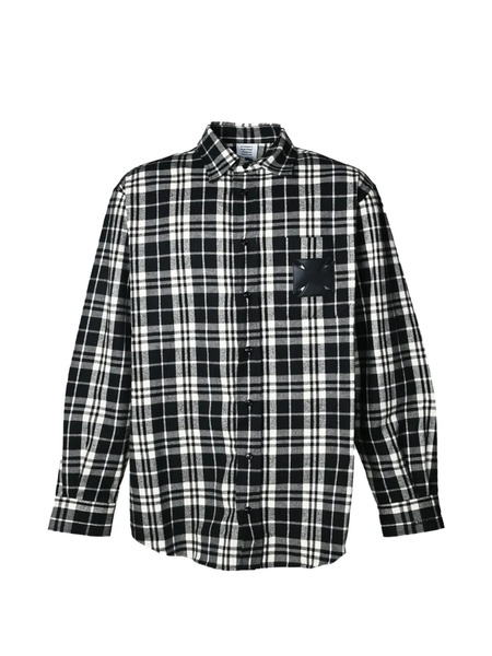  Vetements Leather Cross-patch Checked-pattern Flannel Cotton Shirt - Black 